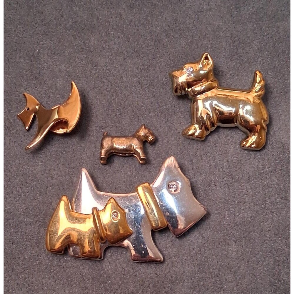 Vintage Dog Brooch Bundle Rhinestone Scotties